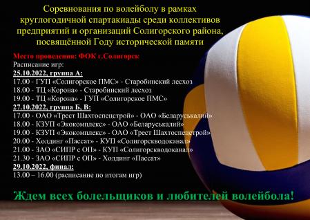 Соревнования по волейболу в рамках круглогодичной спартакиады среди коллективов предприятий и организаций Солигорского района, посвящённой Году исторической памяти